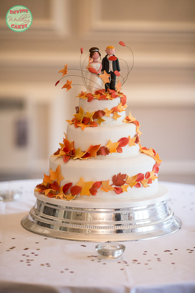 Fondant iced cake with autumn leaves theme