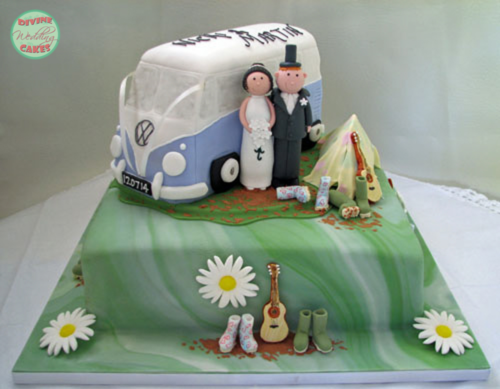 a camper van wedding cake with festival theme